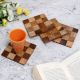Brown Checked Pattern Wooden Coaster Pack of 4